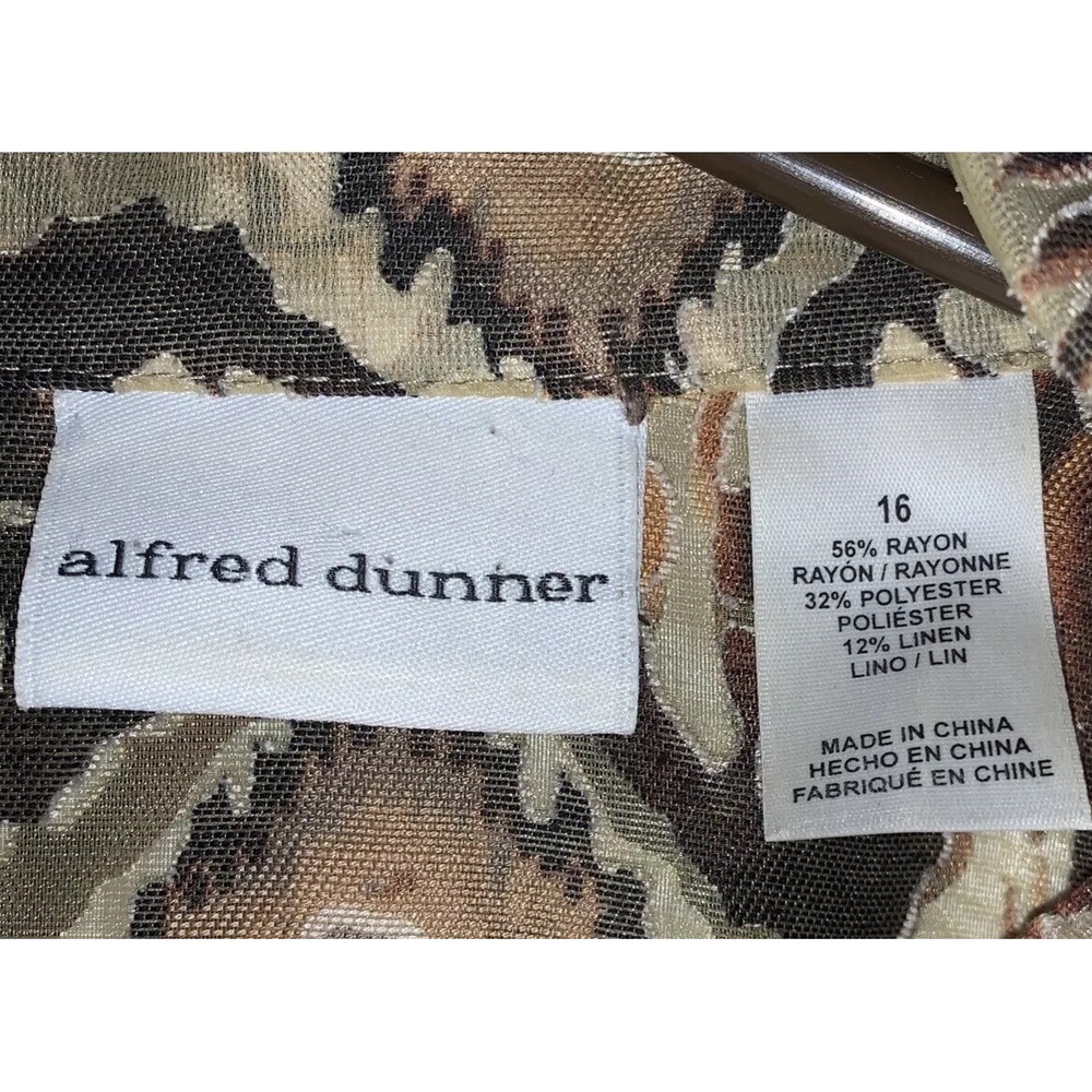 Alfred Dunner Button Up Blouse Women Size 16 Browns Semi Sheer‎ Collared Cheetah - Picture 3 of 10